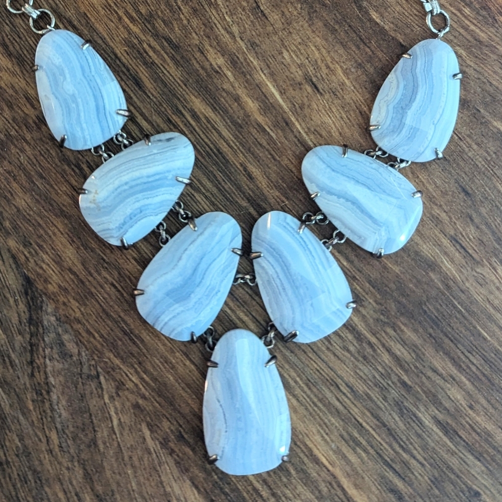 Kendra Scott Harlie long necklace blue lace agate silver rhodium over brass